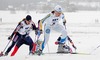 Mia Eriksson of Sweden infront of Svetlana Ovchinnikova of Russia during Junior Women finals of FIS Nordic Junior Ski World Championship sprint race were held in Medvode, Slovenia.  Race was won by Astrid Jacobsen of Norway, Natalia Matveeva of Russia placed second, Celine Brun-Lie of Norway placed third, while Charlotte Kalla of Sweden finished fourth.
