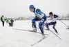 Martti Jylhae of Finland (L) and Ilia Chernousov of Russioa skiing during Junior Men finals of FIS Nordic Junior Ski World Championship sprint race were held in Medvode, Slovenia.  Race was won by Petter Northug of Norway, Daniel Heun of Germany placed second, Anton Smirnov of Russia placed third, while Anders Gloersen of Norway finished fourth.
