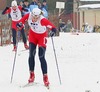 Winner Astrid Jacobsen of Norway skiing while her teammate, third placed Celine Brun-Lie trying to follow her tempo during Junior Women finals of FIS Nordic Junior Ski World Championship sprint race were held in Medvode, Slovenia.  Race was won by Astrid Jacobsen of Norway, Natalia Matveeva of Russia placed second, Celine Brun-Lie of Norway placed third, while Charlotte Kalla of Sweden finished fourth.
