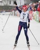 Second placed Natalia Matveeva of Russia celebrates her second place during Junior Women finals of FIS Nordic Junior Ski World Championship sprint race were held in Medvode, Slovenia.  Race was won by Astrid Jacobsen of Norway, Natalia Matveeva of Russia placed second, Celine Brun-Lie of Norway placed third, while Charlotte Kalla of Sweden finished fourth.

