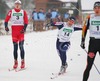 Third placed Anton Smirnov of Russia (M) outsprints fourth placed Anders Gloersen of Norway (L) while third placed Daniel Heun of Germany (R) is already over finish line on Junior Men finals of FIS Nordic Junior Ski World Championship sprint race were held in Medvode, Slovenia.  Race was won by Petter Northug of Norway, Daniel Heun of Germany placed second, Anton Smirnov of Russia placed third, while Anders Gloersen of Norway finished fourth.
