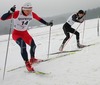 Ivan Bilosyuk of Ukrain (R) and Eirik Brandsdal of Norway skiing during Under-23 Men finals of FIS Nordic Junior Ski World Championship sprint race were held in Medvode, Slovenia.  Race was won by Harald Wurm of Austria, Josef Wenzl of Germany placed second, Marcus Hellner of Sweden finished third, while Oeystein Pettersen of Norway finished fourth.

