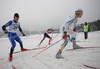 Toni Naervaeinen of Finland and Robin Bryntesson of Sweden skiing during Under-23 Men finals of FIS Nordic Junior Ski World Championship sprint race were held in Medvode, Slovenia.  Race was won by Harald Wurm of Austria, Josef Wenzl of Germany placed second, Marcus Hellner of Sweden finished third, while Oeystein Pettersen of Norway finished fourth.
