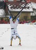 Robin Bryntesson of Sweden entertaining spectators after finishin Under-23 Men finals of FIS Nordic Junior Ski World Championship sprint race were held in Medvode, Slovenia.  Race was won by Harald Wurm of Austria, Josef Wenzl of Germany placed second, Marcus Hellner of Sweden finished third, while Oeystein Pettersen of Norway finished fourth.
