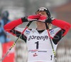 Winner Harald Wurm of Austria celebrating his victory in Under-23 Men finals of FIS Nordic Junior Ski World Championship sprint race were held in Medvode, Slovenia.  Race was won by Harald Wurm of Austria, Josef Wenzl of Germany placed second, Marcus Hellner of Sweden finished third, while Oeystein Pettersen of Norway finished fourth.
