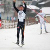 Second placed Josev Wenzl of Germany celebrating his victory in Under-23 Men finals of FIS Nordic Junior Ski World Championship sprint race were held in Medvode, Slovenia.  Race was won by Harald Wurm of Austria, Josef Wenzl of Germany placed second, Marcus Hellner of Sweden finished third, while Oeystein Pettersen of Norway finished fourth.
