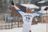 Third placed Marcus Hellner of Sweden celebrating his victory in Under-23 Men finals of FIS Nordic Junior Ski World Championship sprint race were held in Medvode, Slovenia.  Race was won by Harald Wurm of Austria, Josef Wenzl of Germany placed second, Marcus Hellner of Sweden finished third, while Oeystein Pettersen of Norway finished fourth.
