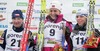 Winner Astrid Jacobsen of Norway (M), second placed Eva Nyvltova of Czech (L) and third placed Charlotte Kalla of Sweden celebrate their medals on Junior Women FIS Nordic Junior Ski World Championships 5km Classic race was held in Medvode,  Slovenia.
