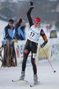 Second placed Tom Beetz of Germany celebrating his second place when crossing finish line in Junior Nordic Combined 10km pursuit race of FIS Nordic Junior Ski World Championship in Medvode, Slovenia.  Race was won by Francois Braud of France, Tom Beetz of Germany placed second, while Miroslav Dvorak of Czech finished third.
