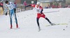 Joakim Aakvik of Norway (R) and Rok Rozman of Slovenia (L) sprinting for 13th place in Junior Nordic Combined 10km pursuit race of FIS Nordic Junior Ski World Championship in Medvode, Slovenia.  Race was won by Francois Braud of France, Tom Beetz of Germany placed second, while Miroslav Dvorak of Czech finished third. Aakvik finished 13th, while Rozman finished 14th.
