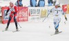 Emma Begmann of Sweden (R) and Marte Elden of Norway sprinting into finish for 5th place of Junior Women FIS Nordic Junior Ski World Championships 5+5km pursuit race which was held in Medvode,  Slovenia.
