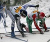 During mass start races theres also lot of falls. Sergej Kuzmenko of Belarus (R) and Benjamin Koons of New Zealand falling during Junior Men FIS Nordic Junior Ski World Championships 10+10km pursuit race which was held in Medvode,  Slovenia.
