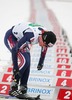 Second placed Irina Artemova of Russia changing her classic skis for skating skis during Under-23 Women FIS Nordic Junior Ski World Championships 7.5+7.5km pursuit race which was held in Medvode,  Slovenia.

