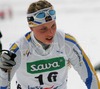 Ida Ingemarsdotter of Sweden skiing during Under-23 Women FIS Nordic Junior Ski World Championships 7.5+7.5km pursuit race which was held in Medvode,  Slovenia.
