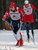 Ales Razym of Czech (front) is followed by Glenn Elvestad of Norway during Junior Men FIS Nordic Junior Ski World Championships 4x5km relay race which was held in Medvode,  Slovenia. Race was won by Norway, Russia placed second, while relay of Czech finished third.
