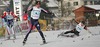 Illia Chernousov of Russia (M) outsprints Martin Jaks of Czech (L) and Daniel Heun of Germany (R) who lost bronze medal falling 2 meters infront of finish line of Junior Men FIS Nordic Junior Ski World Championships 4x5km relay race which was held in Medvode,  Slovenia. Race was won by Norway, Russia placed second, while relay of Czech finished third.
