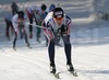 Nina Ryusina of Russia skiing during first leg of Junior Women FIS Nordic Junior Ski World Championships 4x3.3km relay race which was held in Medvode,  Slovenia. Race was won by Norway, Sweden placed second, while Russia finished third.
