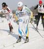 Emma Bergman of Sweden skiing during first leg of Junior Women FIS Nordic Junior Ski World Championships 4x3.3km relay race which was held in Medvode,  Slovenia. Race was won by Norway, Sweden placed second, while Russia finished third.
