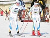 Anna Simberg of Sweden sends her teammate Anna Hansson to ski third leg of Junior Women FIS Nordic Junior Ski World Championships 4x3.3km relay race which was held in Medvode,  Slovenia. Race was won by Norway, Sweden placed second, while Russia finished third.
