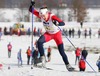 Marte Elden of Norway skiing during third leg of Junior Women FIS Nordic Junior Ski World Championships 4x3.3km relay race which was held in Medvode,  Slovenia. Race was won by Norway, Sweden placed second, while Russia finished third.
