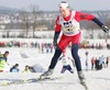 Marte Elden of Norway skiing during third leg of Junior Women FIS Nordic Junior Ski World Championships 4x3.3km relay race which was held in Medvode,  Slovenia. Race was won by Norway, Sweden placed second, while Russia finished third.
