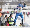 Noora Virtanen of Finland skiing during third leg of Junior Women FIS Nordic Junior Ski World Championships 4x3.3km relay race which was held in Medvode,  Slovenia. Race was won by Norway, Sweden placed second, while Russia finished third.
