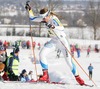 Anna Hansson of Sweden skiing during third leg of Junior Women FIS Nordic Junior Ski World Championships 4x3.3km relay race which was held in Medvode,  Slovenia. Race was won by Norway, Sweden placed second, while Russia finished third.
