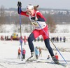 Marte Elden of Norway skiing during third leg of Junior Women FIS Nordic Junior Ski World Championships 4x3.3km relay race which was held in Medvode,  Slovenia. Race was won by Norway, Sweden placed second, while Russia finished third.
