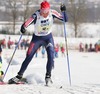 Tatiana Morogova of Russia skiing during third leg of Junior Women FIS Nordic Junior Ski World Championships 4x3.3km relay race which was held in Medvode,  Slovenia. Race was won by Norway, Sweden placed second, while Russia finished third.
