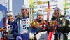 Swedish relay with members Emma Bergman, Anna Simberg, Anna Hansson and Charlotte Kalla celebrating their silver medal in Junior Women FIS Nordic Junior Ski World Championships 4x3.3km relay race which was held in Medvode,  Slovenia. Race was won by Norway, Sweden placed second, while Russia finished third.
