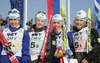 Swedish relay with members Emma Bergman, Anna Simberg, Anna Hansson and Charlotte Kalla celebrating their silver medal in Junior Women FIS Nordic Junior Ski World Championships 4x3.3km relay race which was held in Medvode,  Slovenia. Race was won by Norway, Sweden placed second, while Russia finished third.
