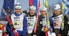 Swedish relay with members Emma Bergman, Anna Simberg, Anna Hansson and Charlotte Kalla celebrating their silver medal in Junior Women FIS Nordic Junior Ski World Championships 4x3.3km relay race which was held in Medvode,  Slovenia. Race was won by Norway, Sweden placed second, while Russia finished third.
