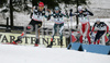 Third placed Ronny Ackermann of Germany (L) leading group of skiiers (Anssi Koivuranta of Finland (2nd from L), Petter L. Tande of Norway (3rd from L and Maxime Laheurte of France (R)) during race of FIS Nordic Combined World Cup in Ramsau. FIS Nordic Combined World Cup was held in Ramsau am Dachstein, Austria, on 17th of December 2006.
