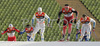 Christoph Eigenmann of Switzerland (M) leading quarter finals group in first race of FIS Viessmann Tour de Ski before Mats Larsson of Sweden (L) and Thobias Fredriksson of Sweden (R) with Jens Arne Svartedal of Norway and Loris Frasnelli of Italy on back. Men sprint race in Munich, Germany was, after cancelation of races in Nove Mesto, Czech, first race of FIS Viessmann Tour de Ski and was held in Olympic stadium in Munich, Germany on 31st of December 2006.
