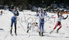 Winner Ivan Ivanov of Russia (M), second placed Martti Jylhae of Finland (L) and third placed Eirik Saeves of Norway (R) sprinting in finals of Men Sprint race of Junior Nordic skiing World Championships in Tarvisio, Italy. Men Sprint race of Junior Nordic skiing World Championships in Tarvisio, Italy was held on 12th of March 2007 in Fusine, Italy. Due warm weather and lack of snow, cross country skiing races of Junior Nordic skiing World Championships 2007 were moved from Tarvisio, Italy to Fusine, Italy.
