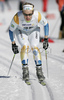 Fredrik Uusitalo of Sweden skiing in qualifications for Men Under23 Sprint race of Junior Nordic skiing World Championships in Tarvisio, Italy. Qualifications for Men Sprint race of Junior Nordic skiing World Championships in Tarvisio, Italy were held on 13th of March 2007 in Fusine, Italy. Due warm weather and lack of snow, cross country skiing races of Junior Nordic skiing World Championships 2007 were moved from Tarvisio, Italy to Fusine, Italy.
