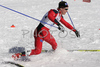 Hans Petter Lykkja of Norway having problems and falling in semi finals of Men Under23 Sprint race of Junior Nordic skiing World Championships in Tarvisio, Italy. Men Sprint race of Junior Nordic skiing World Championships in Tarvisio, Italy was held on 13th of March 2007 in Fusine, Italy. Due warm weather and lack of snow, cross country skiing races of Junior Nordic skiing World Championships 2007 were moved from Tarvisio, Italy to Fusine, Italy.
