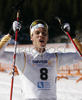 Second placed Marcus Hellner of Sweden celebrating his second place after finals of Men Under23 Sprint race of Junior Nordic skiing World Championships in Tarvisio, Italy. Men Sprint race of Junior Nordic skiing World Championships in Tarvisio, Italy was held on 13th of March 2007 in Fusine, Italy. Due warm weather and lack of snow, cross country skiing races of Junior Nordic skiing World Championships 2007 were moved from Tarvisio, Italy to Fusine, Italy.

