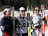 Winner Alena Prochazkova of Slovakia (M), second placed  Laura Valaas of USA (L) and third placed Piret Promeister of Estonia (R) celebrating their medals won in Women Under23 Sprint race of Junior Nordic skiing World Championships in Tarvisio, Italy. en Sprint race of Junior Nordic skiing World Championships in Tarvisio, Italy was held on 13th of March 2007 in Fusine, Italy. Due warm weather and lack of snow, cross country skiing races of Junior Nordic skiing World Championships 2007 were moved from Tarvisio, Italy to Fusine, Italy.

