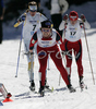 Karlanne Bjellaanes of Norway (M), followed by Sofia Bleckur of Sweden (L) and Eva Nyvltova of Czech (R), skiing in finals of Women Under23 Sprint race of Junior Nordic skiing World Championships in Tarvisio, Italy. Women Sprint race of Junior Nordic skiing World Championships in Tarvisio, Italy was held on 13th of March 2007 in Fusine, Italy. Due warm weather and lack of snow, cross country skiing races of Junior Nordic skiing World Championships 2007 were moved from Tarvisio, Italy to Fusine, Italy.
