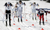 Winner Alena Prochazkova of Slovakia (L), second placed  Laura Valaas of USA (R) and third placed Piret Promeister of Estonia (M) sprinting in finals of Women Under23 Sprint race of Junior Nordic skiing World Championships in Tarvisio, Italy. Women Sprint race of Junior Nordic skiing World Championships in Tarvisio, Italy was held on 13th of March 2007 in Fusine, Italy. Due warm weather and lack of snow, cross country skiing races of Junior Nordic skiing World Championships 2007 were moved from Tarvisio, Italy to Fusine, Italy.
