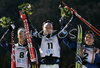 Winner Robin Bryntesson of Sweden (M), second placed Marcus Hellner of Sweden (L) and third placed Matias Strandvall of Finland (R) celebrating their medals won in Men Under23 Sprint race of Junior Nordic skiing World Championships in Tarvisio, Italy. Men Sprint race of Junior Nordic skiing World Championships in Tarvisio, Italy was held on 13th of March 2007 in Fusine, Italy. Due warm weather and lack of snow, cross country skiing races of Junior Nordic skiing World Championships 2007 were moved from Tarvisio, Italy to Fusine, Italy.
