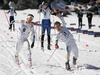 Winner Robin Bryntesson of Sweden (R) and his teammate, second placed Marcus Hellner (L) are sprinting for victory, while Matias Strandvall of Finland (M) secured his third placed already before finish line of Men Under23 Sprint race of Junior Nordic skiing World Championships in Tarvisio, Italy. Men Sprint race of Junior Nordic skiing World Championships in Tarvisio, Italy was held on 13th of March 2007 in Fusine, Italy. Due warm weather and lack of snow, cross country skiing races of Junior Nordic skiing World Championships 2007 were moved from Tarvisio, Italy to Fusine, Italy.
