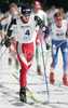 Winner Eirik Kurland Olsen of Norway skiing in Men 10+10km pursuit race of Junior Nordic skiing World Championships in Tarvisio, Italy. Men 10+10km pursuit race of Junior Nordic skiing World Championships in Tarvisio, Italy was held on 16th of March 2007 in Fusine, Italy. Due warm weather and lack of snow, cross country skiing races of Junior Nordic skiing World Championships 2007 were moved from Tarvisio, Italy to Fusine, Italy.
