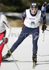 Second placed Coraline Hugue of France skiing in Women 7.5+7.5km pursuit race of Under23 Nordic skiing World Championships in Tarvisio, Italy. Women 7.5+7.5km pursuit race of Junior Nordic skiing World Championships in Tarvisio, Italy was held on 17th of March 2007 in Fusine, Italy. Due warm weather and lack of snow, cross country skiing races of Junior Nordic skiing World Championships 2007 were moved from Tarvisio, Italy to Fusine, Italy.
