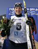 Winner Ioulia Tchekaleva of Russia (M), second placed Coraline Hugue of France (L) and third placed Ivana Janeckova of Czech (R) celebrating their medals won in Women 7.5+7.5km pursuit race of Under23 Nordic skiing World Championships in Tarvisio, Italy. Women 7.5+7.5km pursuit race of Under23 Nordic skiing World Championships in Tarvisio, Italy was held on 17th of March 2007 in Fusine, Italy. Due warm weather and lack of snow, cross country skiing races of Junior Nordic skiing World Championships 2007 were moved from Tarvisio, Italy to Fusine, Italy.
