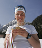 Charlotte Kalla of Sweden posing with her two gold and one silver medals won during Junior Nordic skiing World Championships in Tarvisio, Italy. Due warm weather and lack of snow, cross country skiing races of Junior Nordic skiing World Championships 2007 were moved from Tarvisio, Italy to Fusine, Italy.
