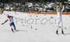 Adam Johansson of Sweden outsprinted his opponent Andrej Parfenov of Russia in finish of Men 4x5km relay race of Junior Nordic skiing World Championships in Tarvisio, Italy. Men 4x5km relay race of Junior Nordic skiing World Championships in Tarvisio, Italy was held on 18th of March 2007 in Fusine, Italy. Due warm weather and lack of snow, cross country skiing races of Junior Nordic skiing World Championships 2007 were moved from Tarvisio, Italy to Fusine, Italy.
