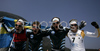 Team of Sweden, Jesper Modin, Patrik Karlsson, Magnus Engstrom and Adam Johansson celebrating their victory in Men 4x5km relay race of Junior Nordic skiing World Championships in Tarvisio, Italy. Men 4x5km relay race of Junior Nordic skiing World Championships in Tarvisio, Italy was held on 18th of March 2007 in Fusine, Italy. Due warm weather and lack of snow, cross country skiing races of Junior Nordic skiing World Championships 2007 were moved from Tarvisio, Italy to Fusine, Italy.
