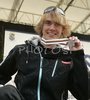 Second placed Anssi Koivuranta of Finland celebrating his silver medal won in Nordic combined sprint race of Junior Nordic skiing World Championships in Tarvisio, Italy. Nordic combined sprint race of Junior Nordic skiing World Championships in Tarvisio, Italy was held on 18th of March 2007 in Fusine, Italy. Due warm weather and lack of snow, cross country skiing races of Junior Nordic skiing World Championships 2007 were moved from Tarvisio, Italy to Fusine, Italy.
